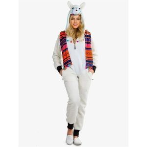 Tipsy Elves Llama Costume Women's Large Jumpsuit White Faux Sherpa Halloween